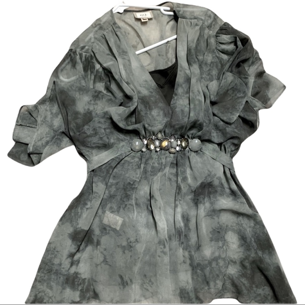 ECI 2 pc Large sheer tunic with waist tie ( marble black)